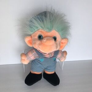 Vintage Trolio Troll Stuffed Soft Plush Toy Doll 1992 Collect Fluffy Blue Hair